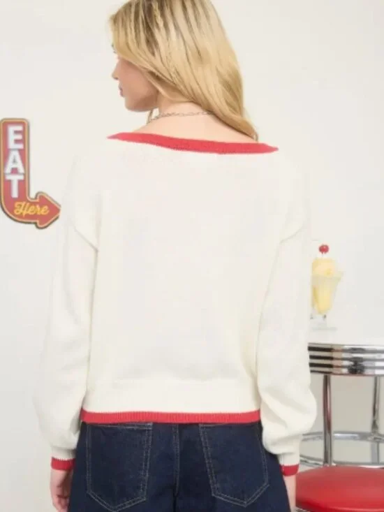 Contrast Trim American Flag Knit Pullover Sweater - Picture 2 of 3